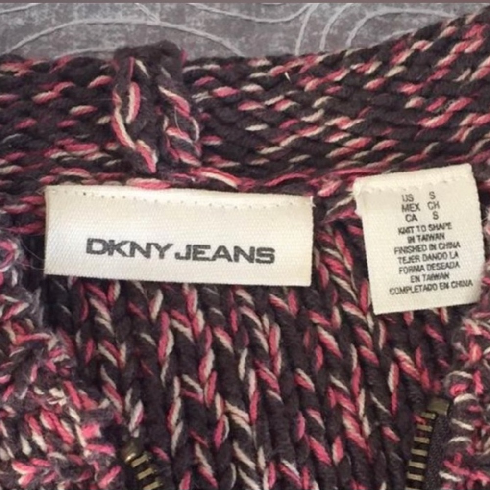DKNY JEANS Knit Sweater/Hoodie Pink Brown Pom Poms Y2K Vintage Size S - Picture 4 of 8